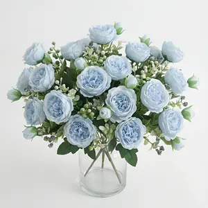 4 Bundles of Artificial Peony Bouquets, Realistic Blue-/blue- Flowers, Ideal for Weddings, Parties, Home Decor, Centerpieces