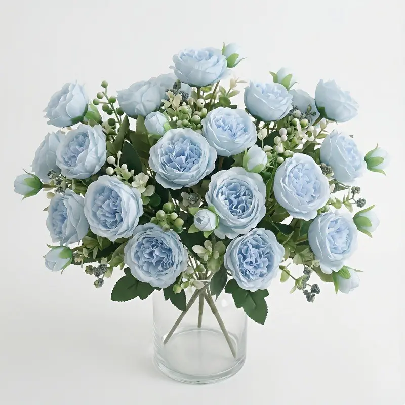 4 Bundles of Artificial Peony Bouquets, Realistic Blue-/blue- Flowers, Artificial Flower Arrangements, Ideal for Weddings, Parties, Home Decor, Centerpieces