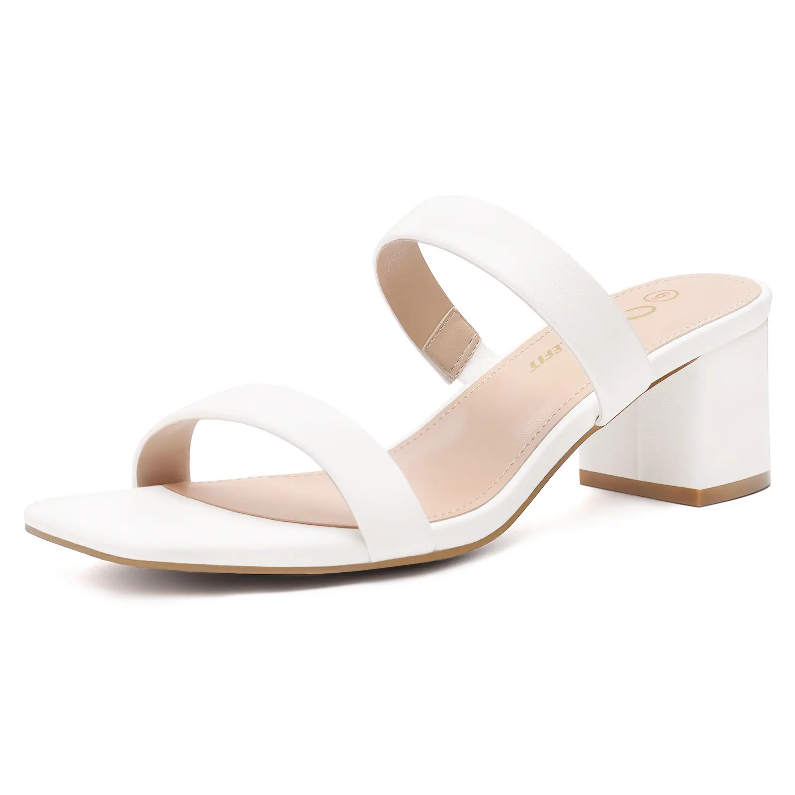 Athlefit Women's Two Strap Open Toe Heels Sandals Chunky Block Comfortable Slip On Low Heel Dress Shoes Footwear Summer