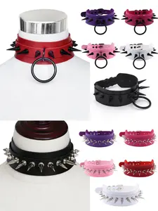 Punk Style Spiked Decor Pu Leather Choker Necklace, Fashionable Adjustable Necklace for Women & Men, Trendy All-match & Exquisite Jewelry for Birthday Gift