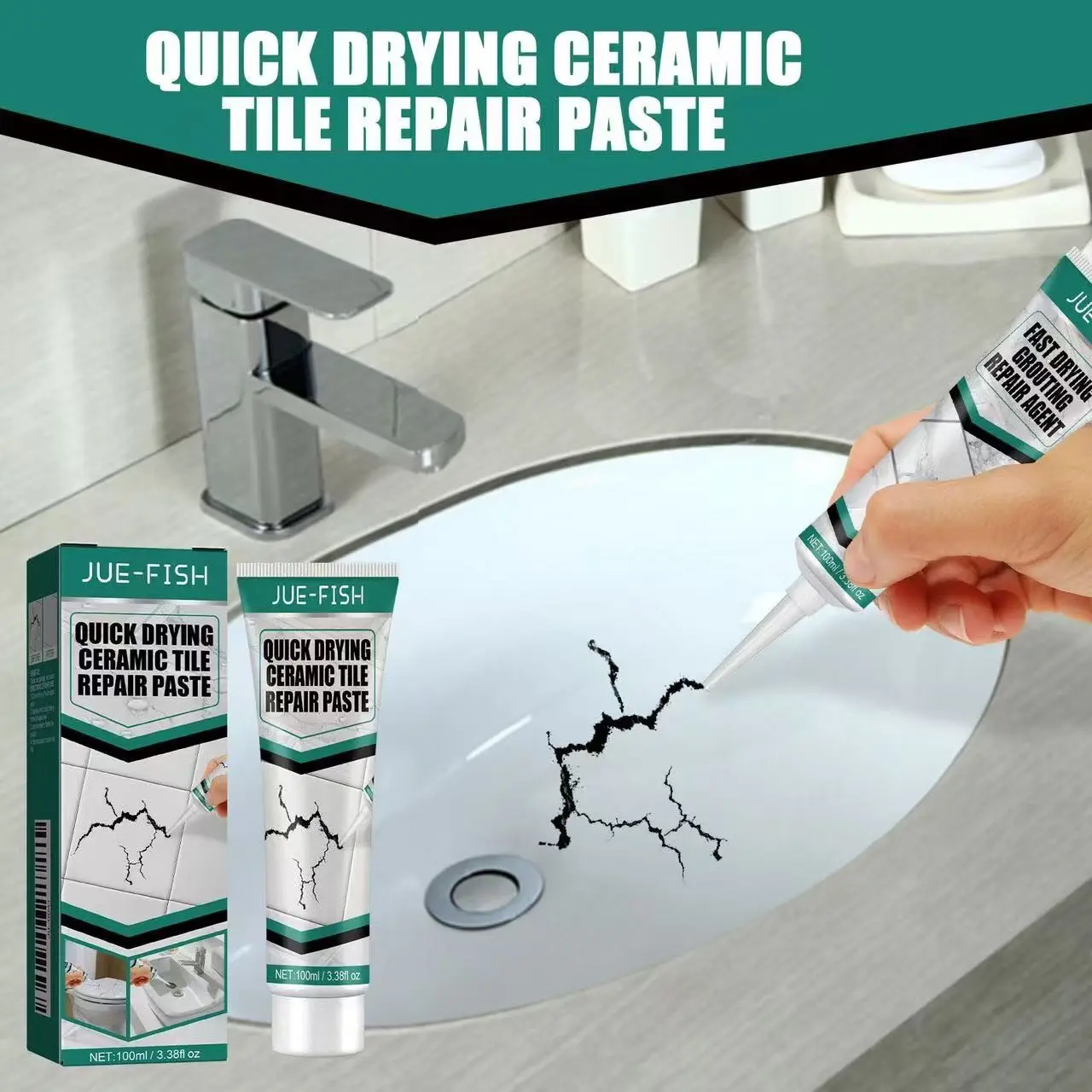 Jue Fish Tile Grout Repair Paste, Crack-Filling Adhesive Glue and Seal for Tiles Marble Bathtub Furniture, Easy Application & Long-Lasting Grip, Sealing Power
