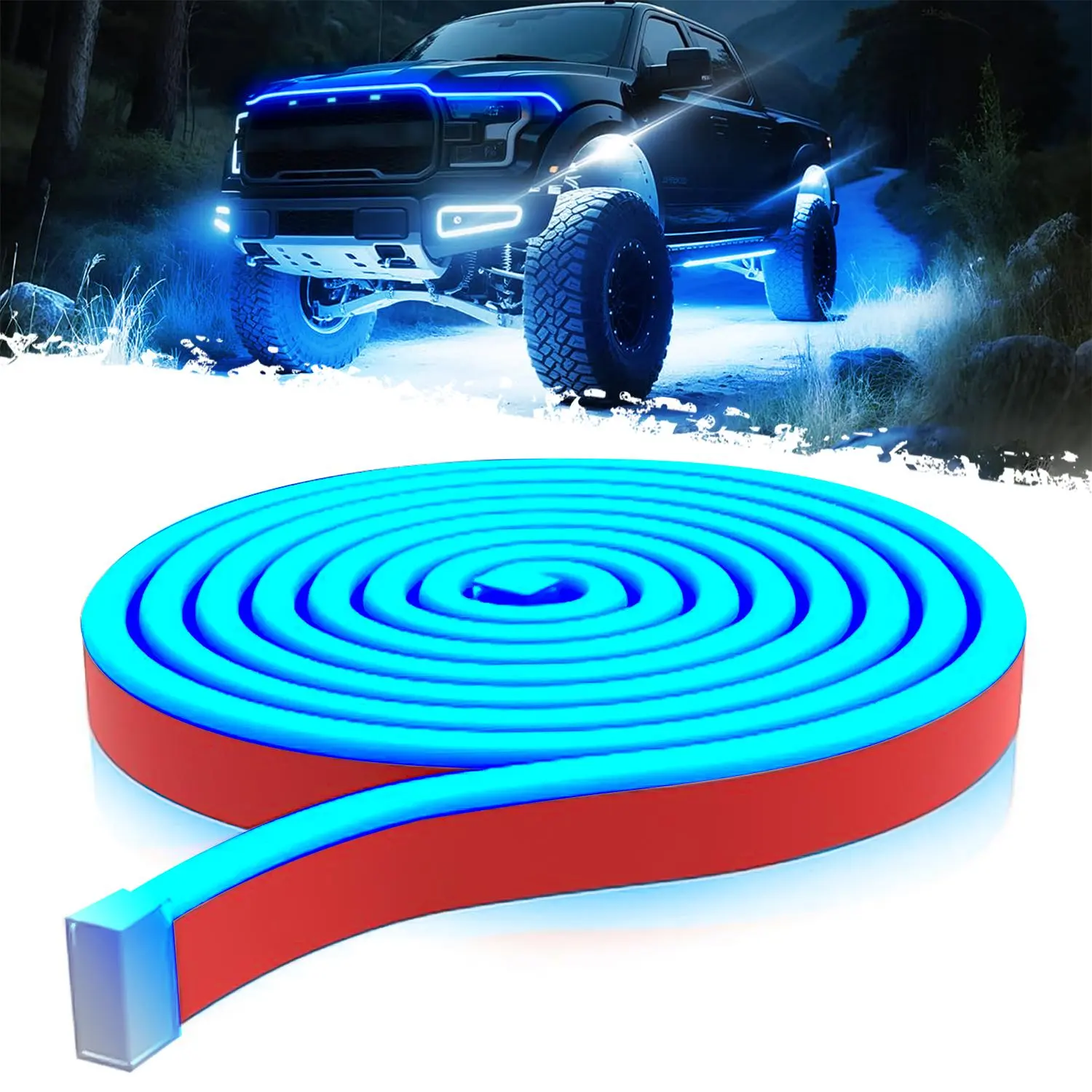 DIBMS 71in Ice Blue Hood LED Flexible Strip Light - 12V Safe Easy-Install DRL, High Intensity Car Light Embellishments, Ambient Lighting with Adhesive Mount, Automotive Car Accessories, Led Light Strip