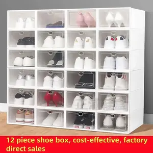 12-Piece Plastic Shoe Box Set, Transparent Flip-Top Design, Dustproof & Moisture-Proof, Space-Saving Storage Solution for Home Use, Folding Shoe Organizer, Clear Plastic Drawers