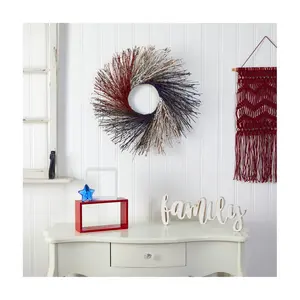 Nearly Natural 24" Americana Twig Wreath Red White and Blue