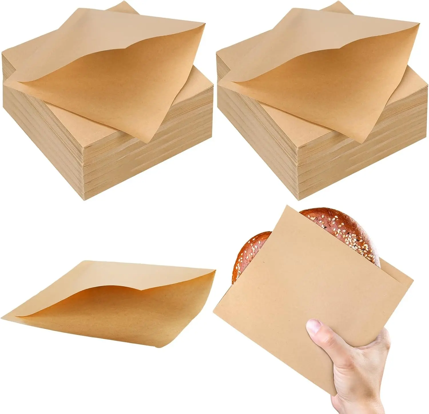 1000 Pcs Soft Pretzel Bags 6.69 x 7.09 Inch Pretzels Individual Bags Grease Resistant Double Open Paper Sandwich Wrapper Holder for Concession Stands Food Snack Cookie, Brown