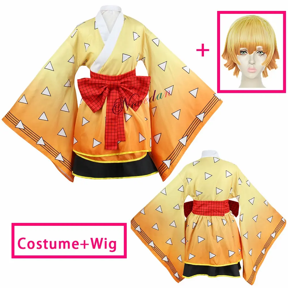 Agatsuma Zenitsu Kamado Tanjirou Rengoku Female Cosplay Costume Uniform Wig Anime Kimono Dress Women Men
