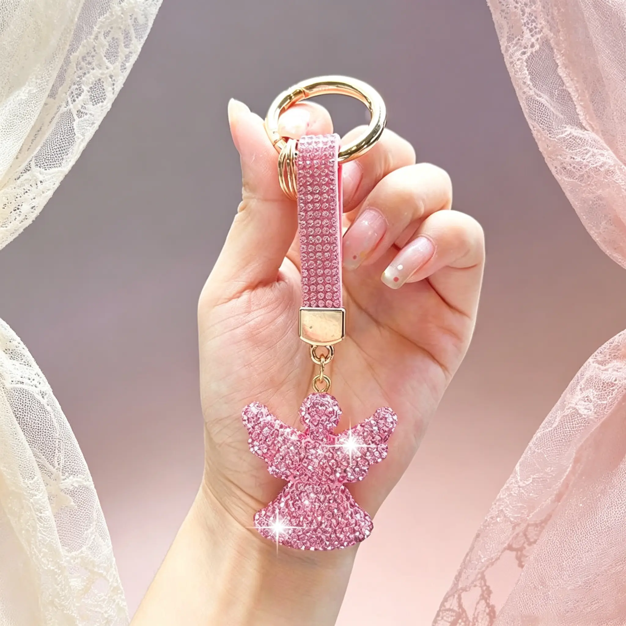 Hand-Formed Clay Angel Keychain with Smooth Stone Strap, Stylish Ceramic Decor Pendant, Everyday Phone Charm for Family’s Car Keys, Tote Bags & Handbags