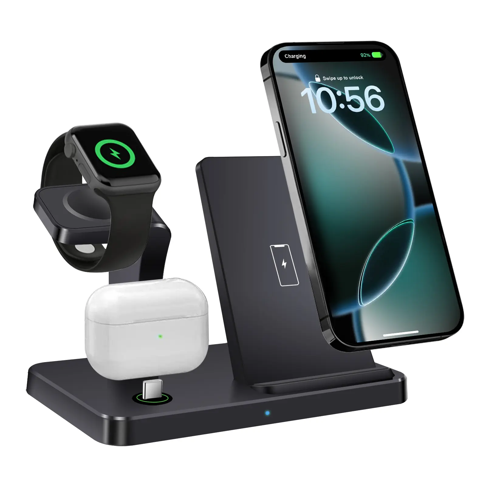 3 in 1 Wireless Charger for iPhone Charging Station, Multifunctional Fast Charger Stand for iPhone 17 16 15 14 13 12 11 Apple Watch Ultra 11 10 9 8 7 6 5 SE, USB C Charging Station for Apple Airpods Pro 3 4 wireless charger charging  dock