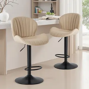 Bar Stools, Modern Swivel Bar Chairs, Adjustable Fabric Upholstered Barstools Counter Height with Backrest for Bar, Kitchen Island, Dining Room