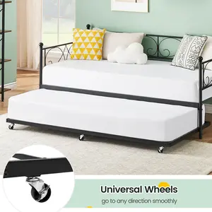 Modern Metal Daybed Frame with Floral Headboard, Heavy Duty Steel Slats Convertible Sofa Bed for Bedroom or Living Room, No Box Spring Required, Easy Assembly