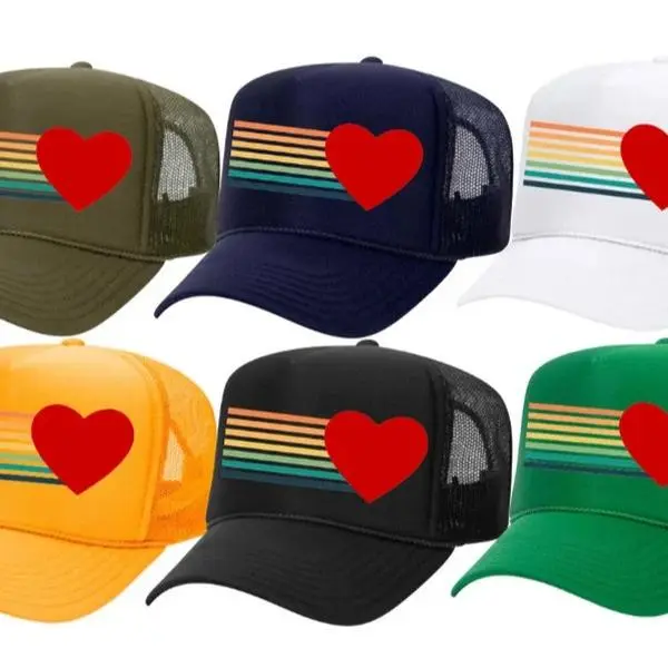 Stripe Heart Trucker Hat (multiple colors) - customizable trucker hat, colorful trucker hat Mesh Back Striped Hat