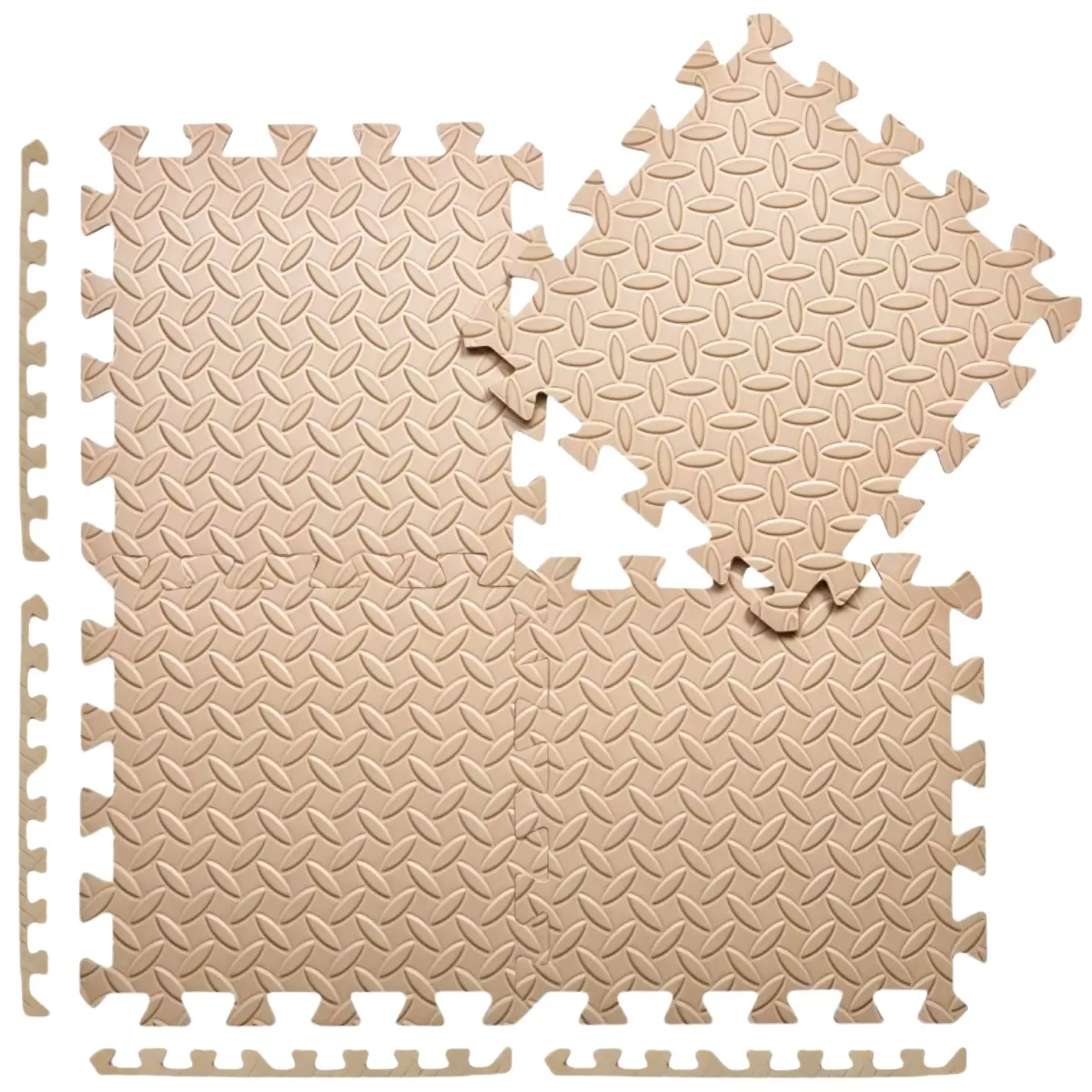 12 Pack Exercise Mats Puzzle Foam Mats Gym Flooring Mat Cover Set, 12x12x0.4 inch High-Density EVA Interlocking Foam Floor Tiles Protector Mat Non-Slip Waterproof, Easy to Clean, Universal for Home Workout Gym Equipment and Kids' Play Areas - Beige