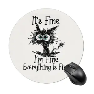 Cute Cat Pattern Mouse Pad, Round Mouse Pad with Mouse, Non-slip Rubber Mouse Pad, Desk Accessories, Office Gift