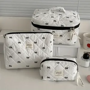 3pcs Set Pink Sweet Bow Makeup Bag with Large Capacity Portable Minimalist Design for Daily Use or Trips Cosmetic Organizer Travel Toiletry Pouch