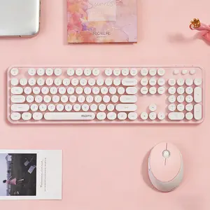 MOFii 1 Set Sweet Wireless Transparent Keyboard and Mouse Combo, White & Pink Girly Office Keyboard Mouse, 2.4G Plug and Play, Compatible with Laptop & Desktop, US Qwerty (Battery Not Included)