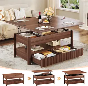 40" Lift Top Coffee Table, 4 in 1 Square Coffee Table with Storage Shelf & 2 Drawers, Modern Coffee Tables with Lift Tabletop, Converts to Dining Table for Living Room, Home Office, Walnut