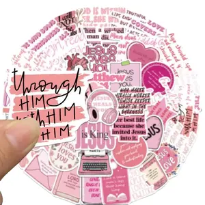 50PCS Random Aesthetic Pink Bible Stickers - Mystery Christian Faith Decals for Kindle & Journaling - Cute Bible Verse Gift Set - Waterproof Random Assorted Pastel Sticker Pack