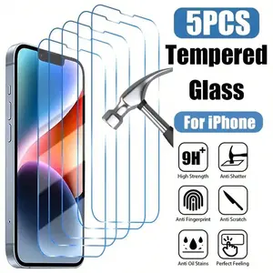 5Pcs Tempered Glass Compatible With IPhone 15 14 13 12 11 Pro Max Screen Protector Compatible With IPhone 12Mini 13Mini 7 8 14 Plus SE X XS XR