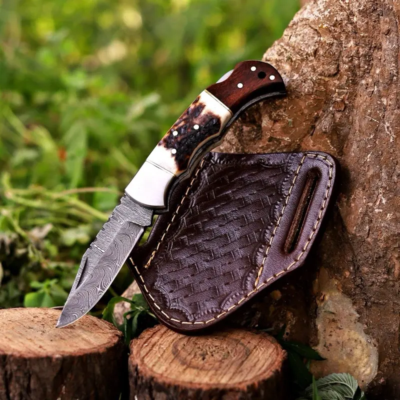 Handmade Damascus Pocket Folding Knife, Gift for Boyfriend , Dad, Husband, Anniversary, Groomsmen