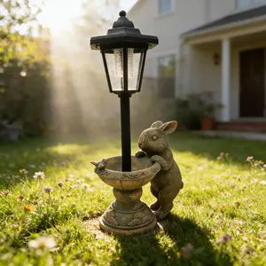 Solar Rabbit Garden Statue for Outdoor Decor with Lantern - Lawn Decoration 15.8“ Tall Bunny Figurine Lights for Patio, Yard, Porch Ornament - Valentine's Day Gifts for Mom, Grandma, Women