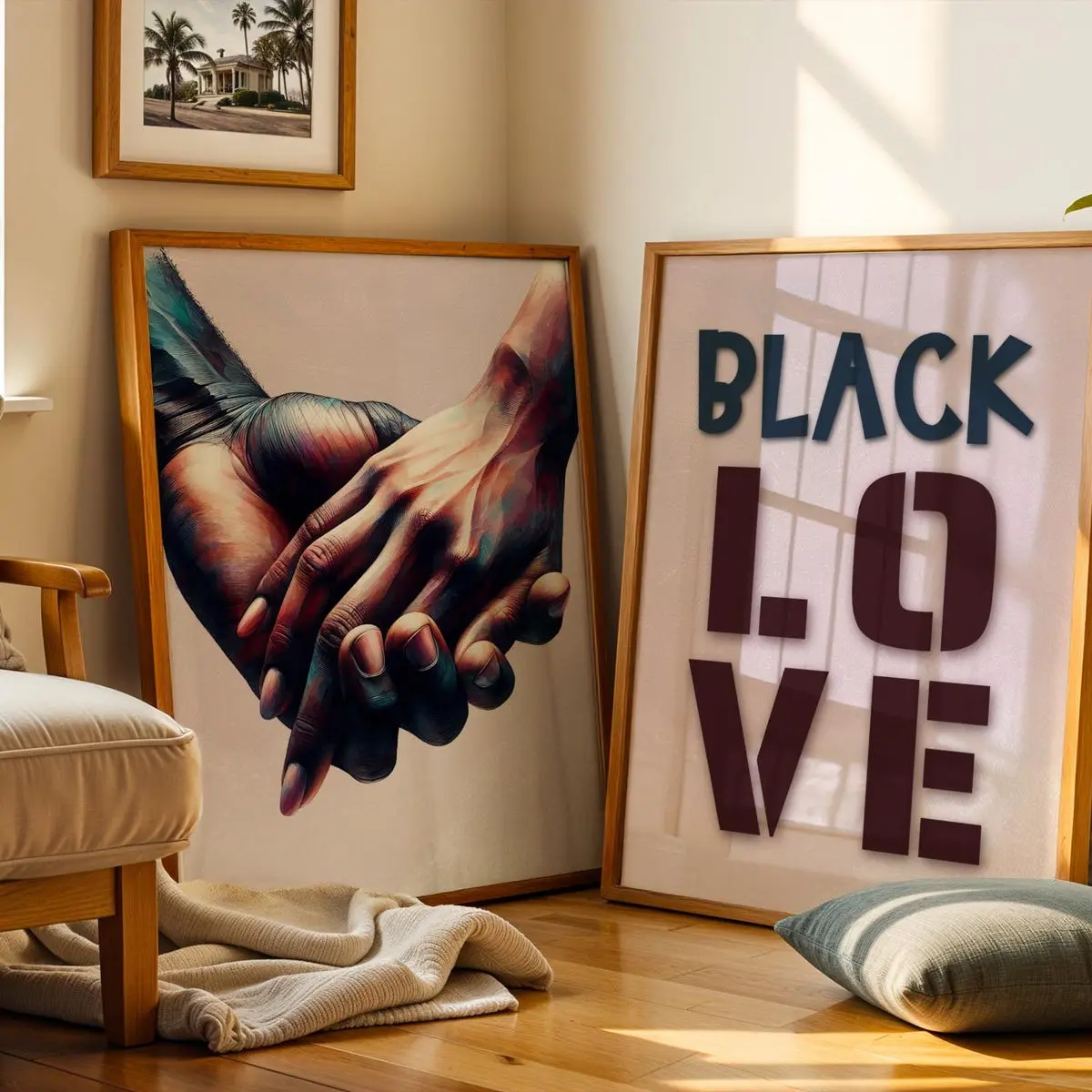 Room Decor, 5 Sizes (8x12–27x40 inch), Black Man And Woman Art Poster, African American Couple Love Art, Black Love Wall Art Set of 2, Black Couple Holding Hands Wall Art Print , Unframed