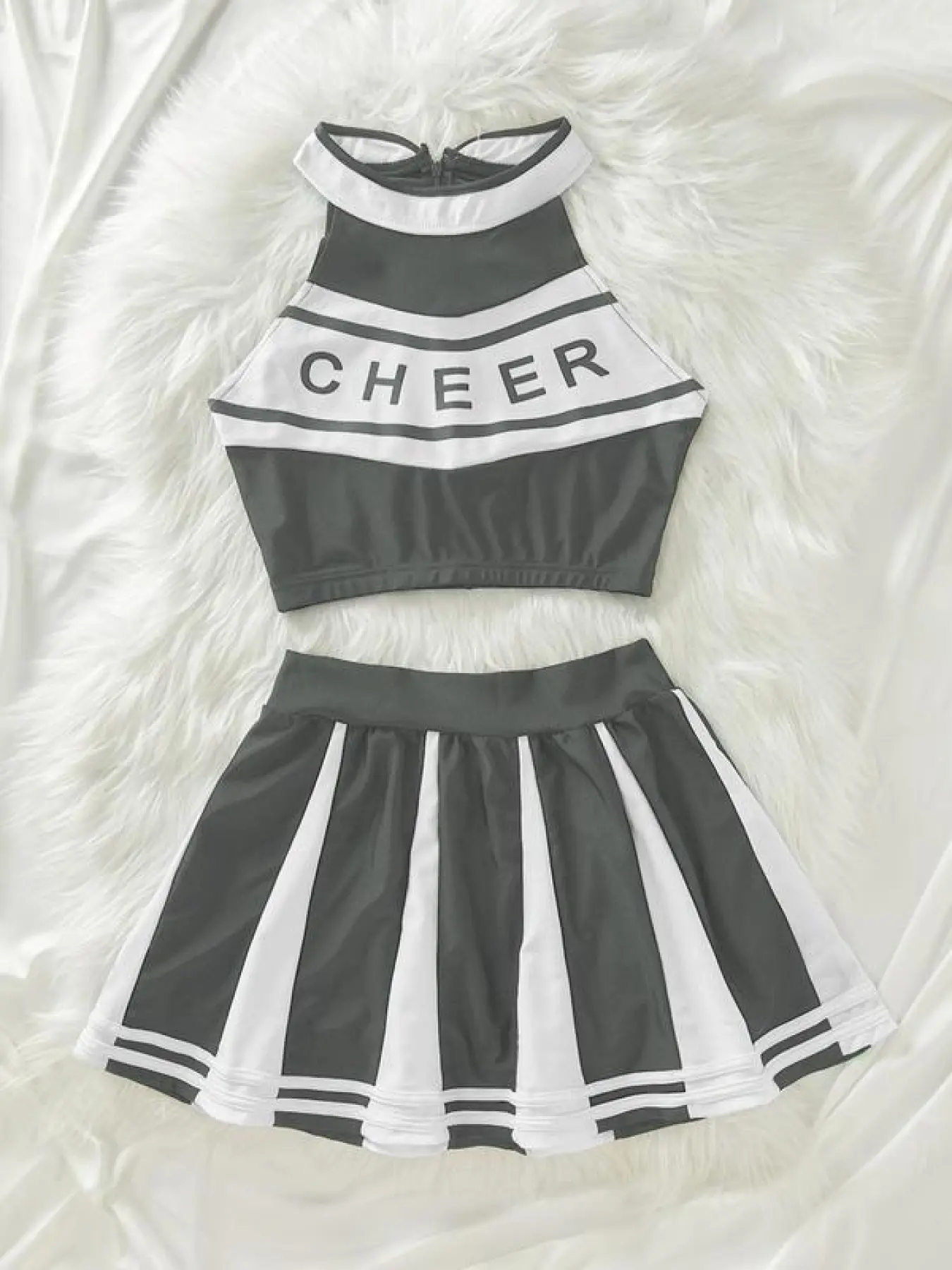 Women's Color-Block Sexy Fitted Cheerleading Uniform Set: Cheerleading Crop Top and Striped Skirt, Women's Sexy Lingerie Set, Suitable for All Seasons, Cheerleading Dancewear, Cheerleader Outfit