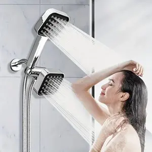 High-Pressure Square Shower Head Set with Handheld, Includes Fixed Shower Heads, Shower Hose, Three-Way Divertor, Bathroom Accessories, Square Showerhead Combo