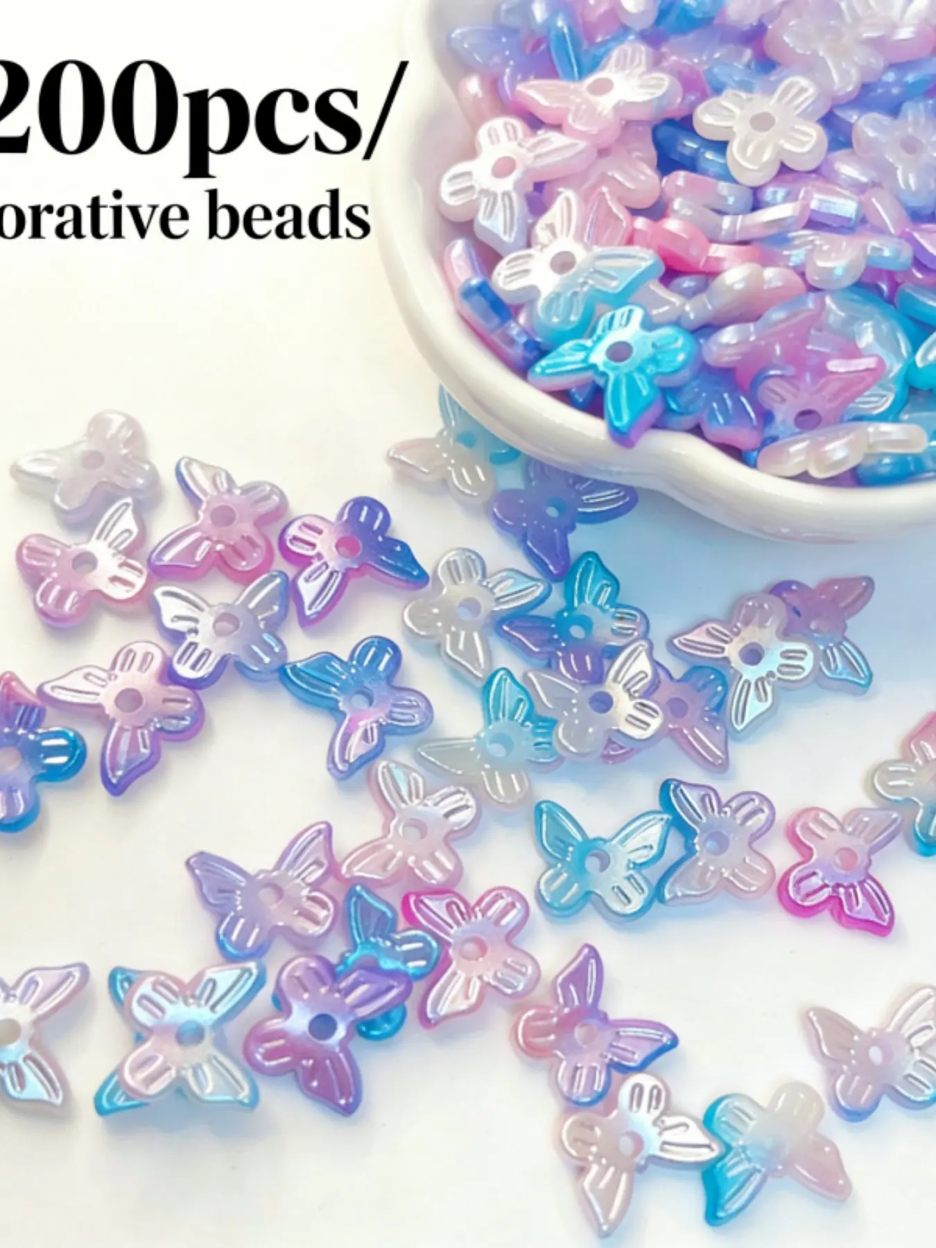 3200pcs DIY Headpiece Accessories, Dual Color Lustrous Butterfly Beads, Handmade Jewelry Materials, Craft Supplies for Creators, Diy With Charms, Diy Jewelry Making