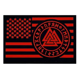 USA Flag Valknut Odin Viking Symbol Patch [3.0 X 2.0 inch -PVC Rubber-Hook Fastener-V1]