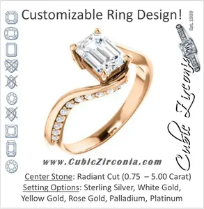 Cubic Zirconia Engagement Ring- The Nicola (Customizable Radiant Cut Style with Twisting Bypass Band featuring Inset Pavé Accents)