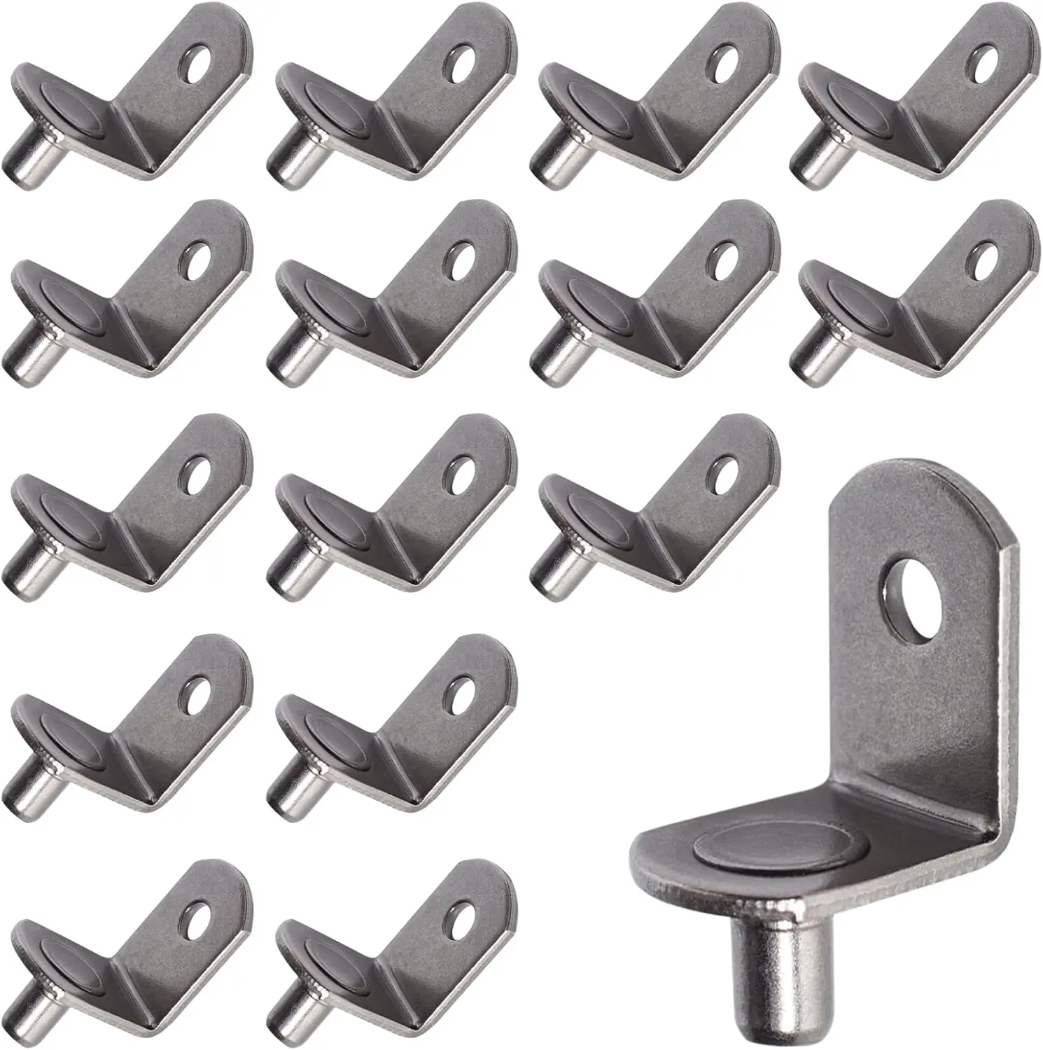 16 Count 5mm Metal L-Shaped Shelf Pegs - Bracket-Style Support Pins for Bookshelf, Display Cabinet, Shoe Cabinet Shelving