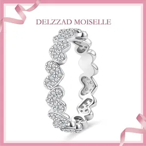 Delzzad Heart Eternity Band Ring Synthetic Moissanite Ring Jewelry S925 Perfect Birthday Engagement Wedding Anniversary Christmas Gift