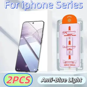 2-Pack Anti-Blue Light Tempered Glass Screen Protector for iPhone 17 16 15 14 13 12 11 Pro Max, Full Coverage, 9h Hardness, Durable, Bubble-Free, Installation