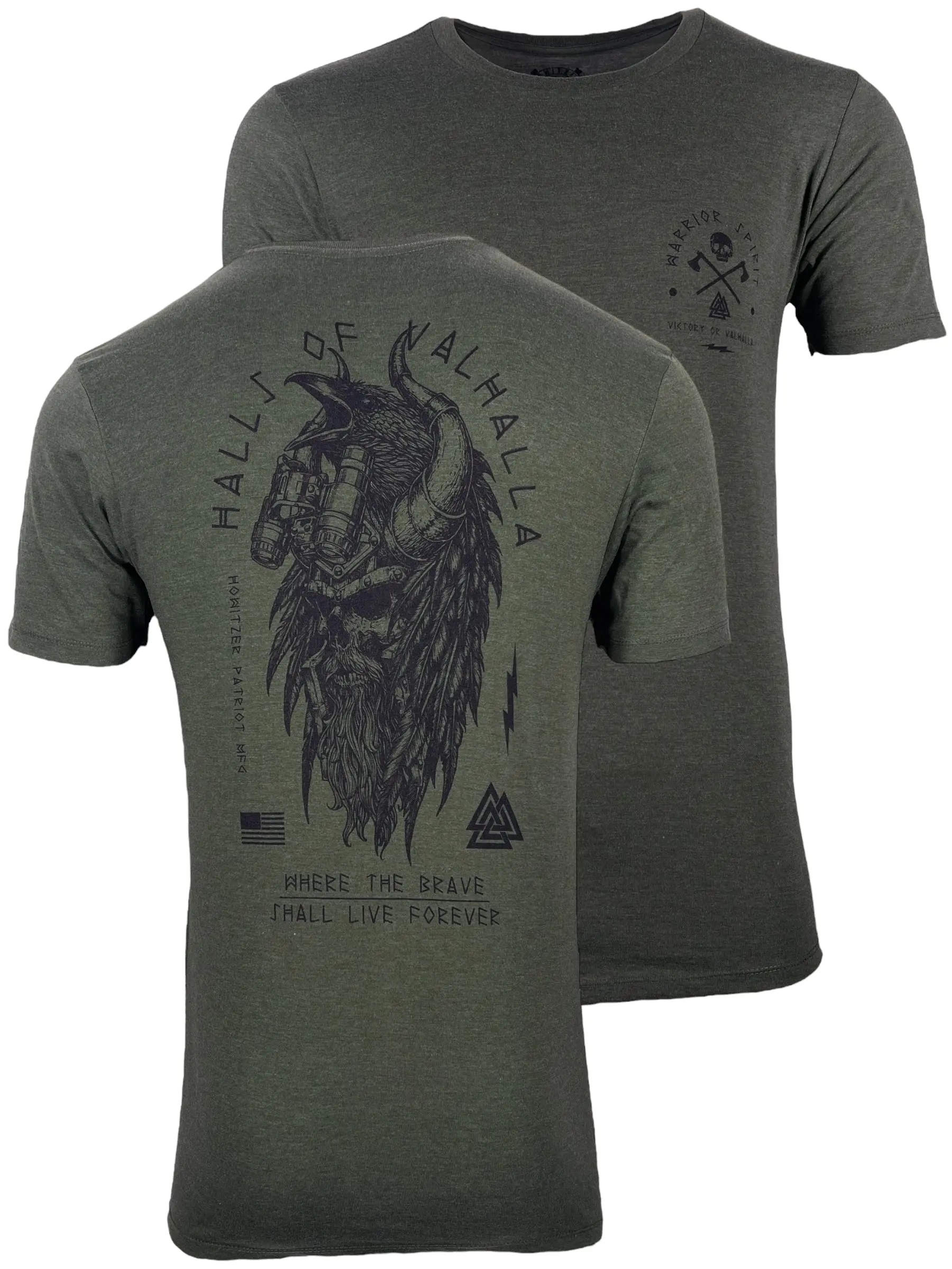 Howitzer Men's Halls Patriotic Military T-Shirt, Casual Round Neck Cotton Blend Top Supporting Veterans & First Responders, Shortsleeve, Polyester, Graphic
