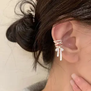LUXJELWEL - VENTFILLE 925 Sterling Silver Bow Knot Ear Clip for Women Girl Ribbon Design Ballet Style Sweet Jewelry Gift