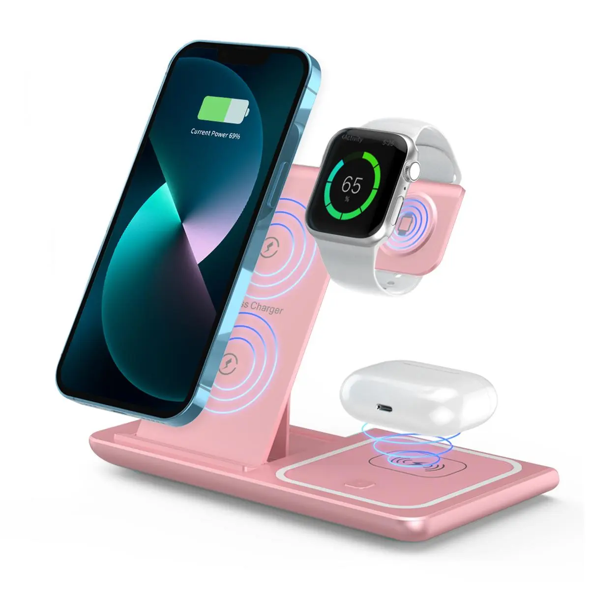 3-in-1 Wireless Charger, 15W Fast Wireless Multifunctional Charging Station with Foldable & Portable Design for iPhone, Samsung Phones, iWatch & AirPods Series, Electronic Gadgets
