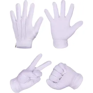 White Stitched Cotton Gloves for Formal Tuxedo Jewelry Inspection, White Gloves for Men Women, 23 Cm/ 9 Inches