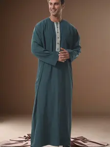 New Dubai Arabic Long Sleeve Shirt with Floral Lace Detail for Men, Perfect for Everyday Casual Wear, Modesty, for Muslim