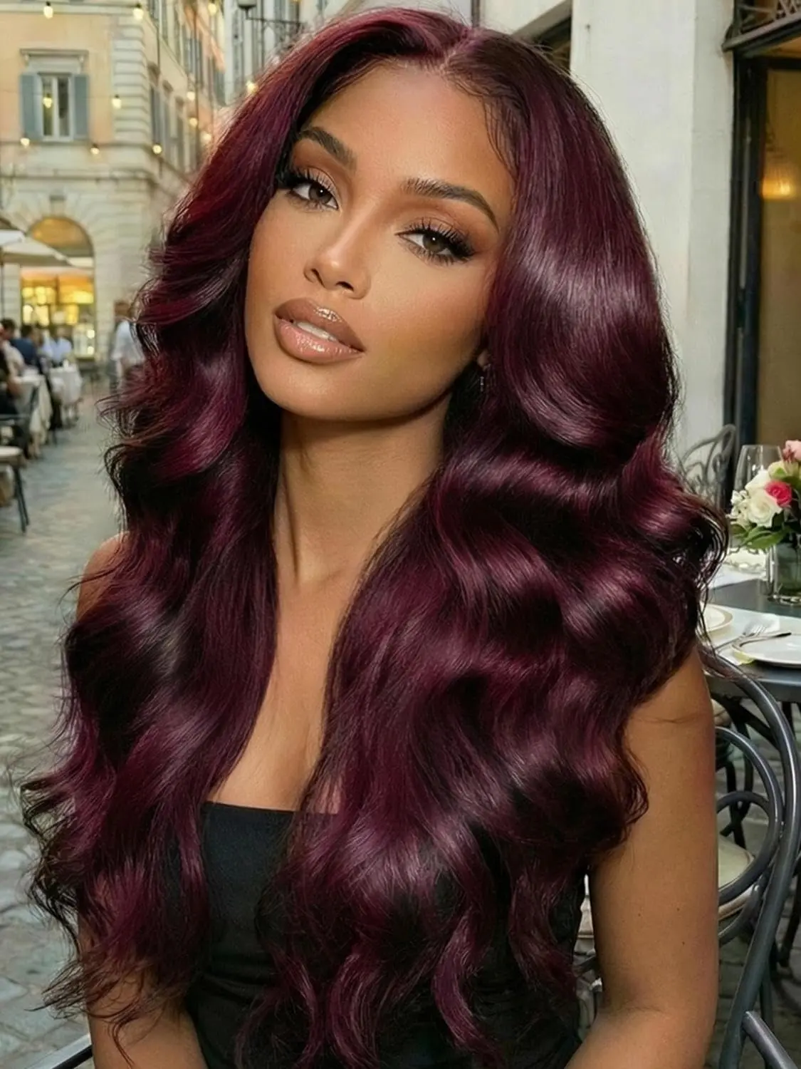 KEPHARE Purple Black Cherry Wear and Go Glueless Wigs Human Hair Pre Cut 5x5 HD Lace Closure Wigs Dark Magenta Color Body Wave No Glue with Pre Plucked Hairline 180% Density Lace Front Wig