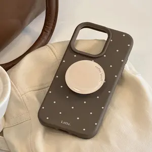 For Iphone 17Promax Latte Dot Pattern Cellphone Case with Pop Socket, Stylish Protective Cover for IPhone 16/15/14/13/12