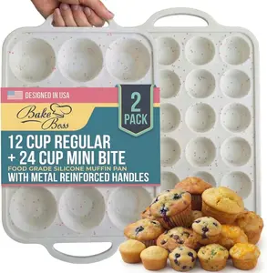2 Pack Regular Muffin Pan - 12 Cup Silicone Muffin Pan for Baking with Metal Reinforced Frame - Regular Size Cupcake Pan, BPA Free Silicone Muffin Tray - Oven & Dishwasher Safe