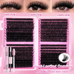 DIY Lash Extension Kit 60D 80D 100D D Curl 10-18mm, Long-Lasting Waterproof Lash Clusters with Gentle Bond & Seal, Easy Beginner Application, Salon Effect at Home, Lightweight Black Lashes with Tweezers & Brush, Cosmetic, Eyelash Extensions