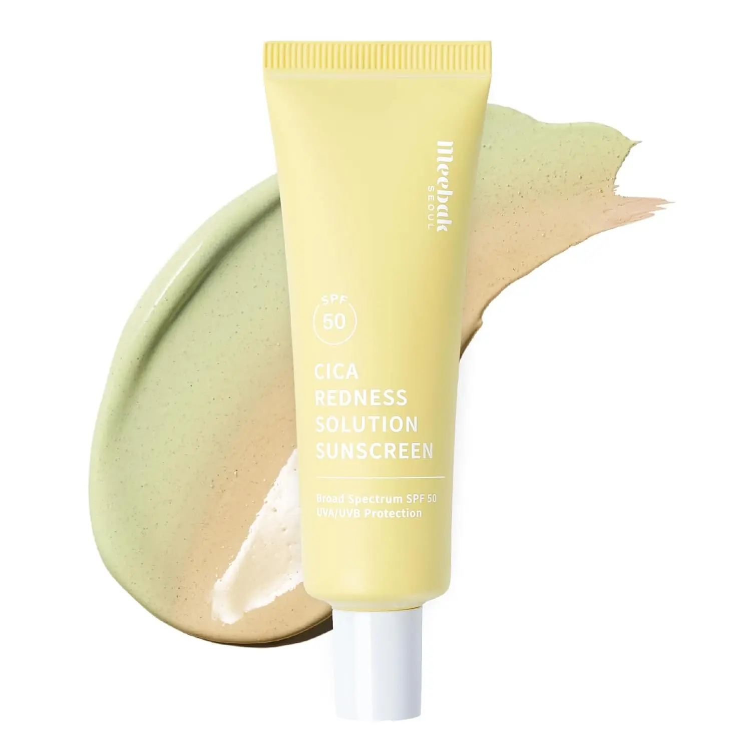 Meebak Cica Redness Color Corrector with SPF 50 Broad Spectrum UVA/UVB Protection for Sensitive Skin