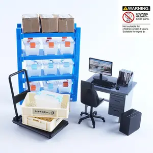 Kids Mini Warehouse Playset, Computer Storage Rack, Cart & Box Toys, Realistic Miniature Scene Model, Suitable for Boys & Girls Aged 3+