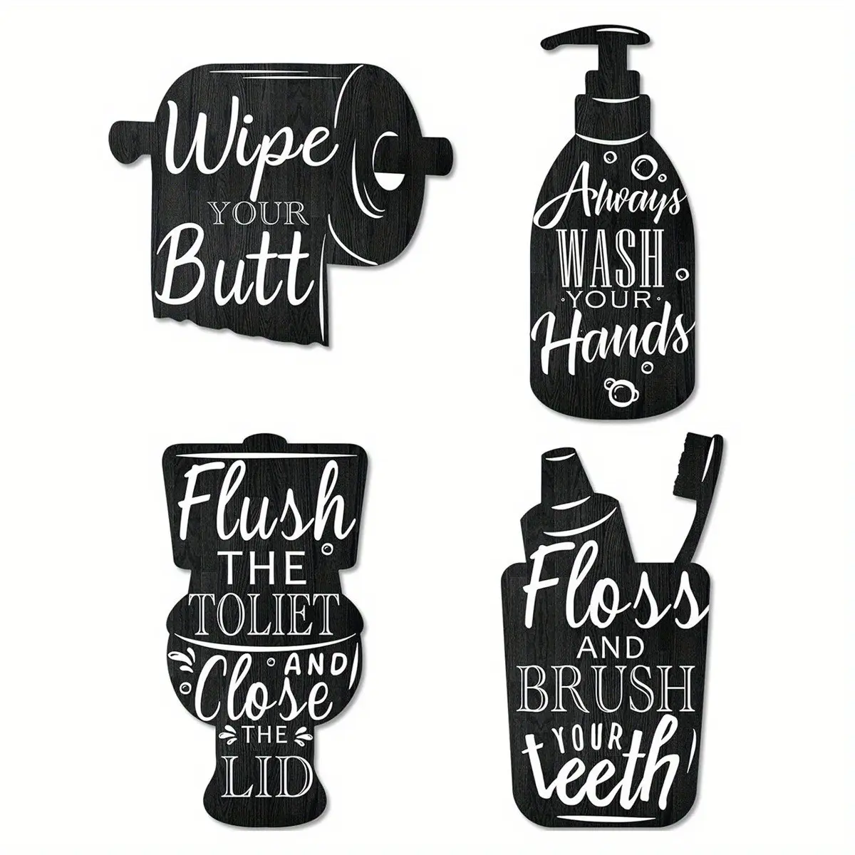 4-Piece Bathroom Wall Decor Wooden Toilet Paper and Shampoo Holder, and Hanging Art for Shower Families, Bathroom Sets, Bathroom Accessory Set, Bathroom Accessories Set