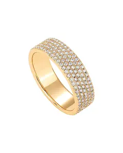 PAVOI 14K Gold Plated Cubic Zirconia Wide Eternity Statement Rings - CZ Stackable Wedding Band for Women