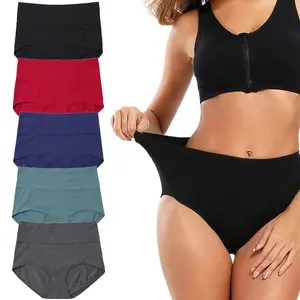 LEVAO Women's Cotton Underwear Comfortable Solid Color High Waisted Briefs Coverage Fashion Panties 5Pack S-XXL
