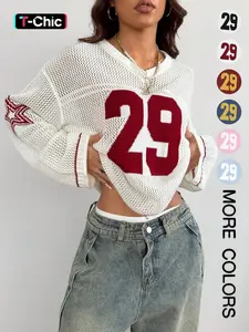 Hollow Football Y2k Long Sleeves Sweater, Summer Women Streetwear, Retro Aesthetic Fashion Casual Pullover, Unisex Knitwear Tops, Knitted Sweater for Couple