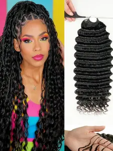 Feather Crochet Human Hair Deep wave Human Crochet Hair for Women Pre-separated 50g Invisible Miracle Knots Crochet Human Hair Extensions #1B Natural Black