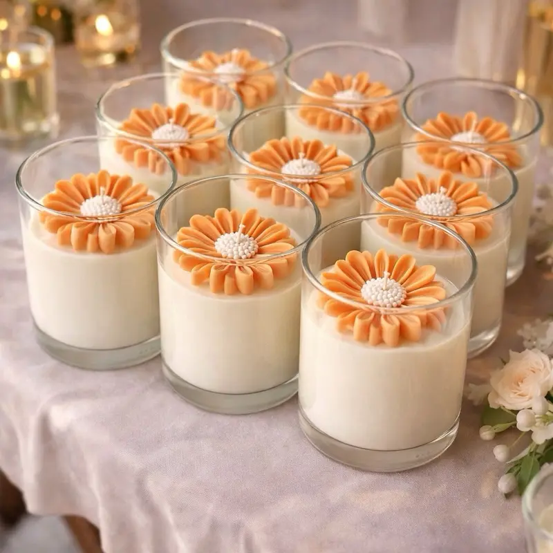 Daisy Candle in Glass  - Handmade Organic Soy Candle for Bridal Shower Gifts, Baby Shower Candles, Bridesmaid Gifts, Custom Party Favors, Eco-Friendly Decor Ornaments
